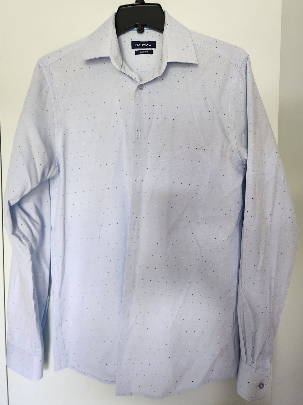 Nautica Men's Light Blue Dotted Dress Shirt, Slim Fit